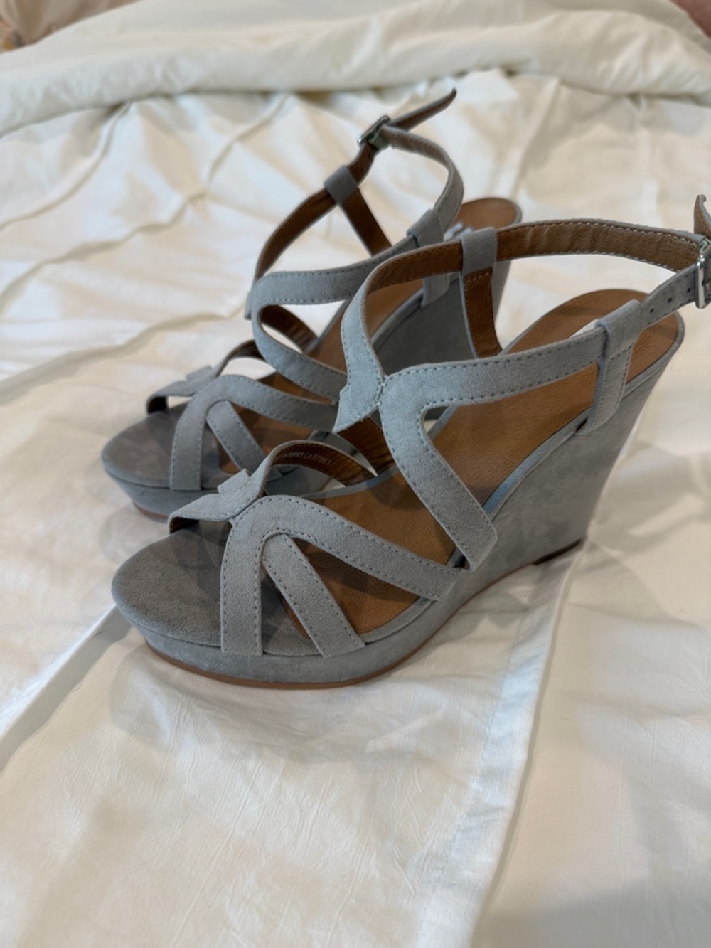 Women's BP Gray Suede Strappy Wedge Sandals